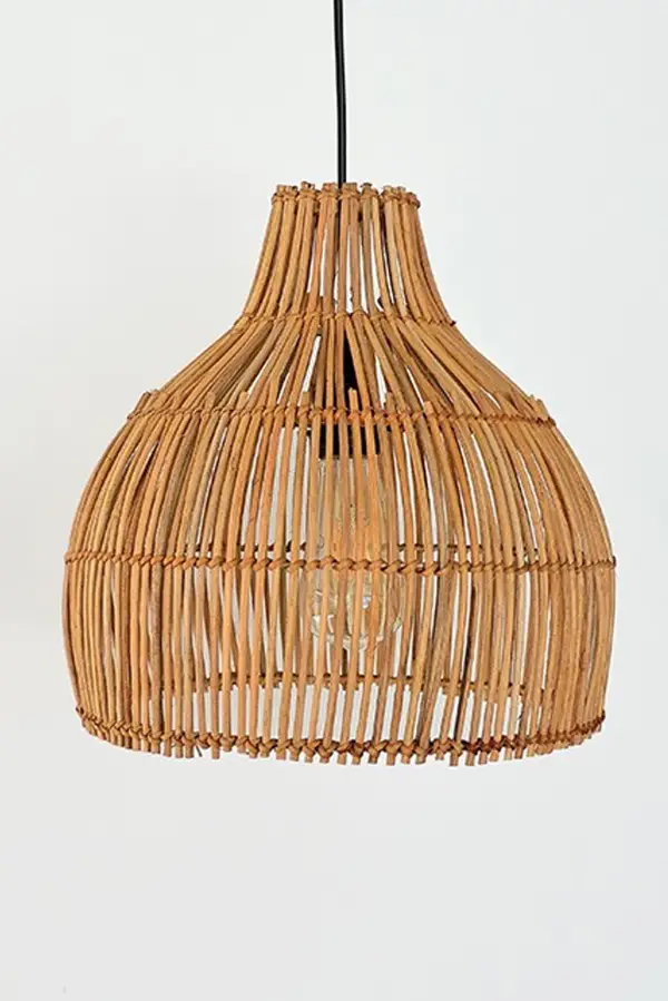 Bambu Rattan Hasır Avize Dantelli Metal Aksamlı