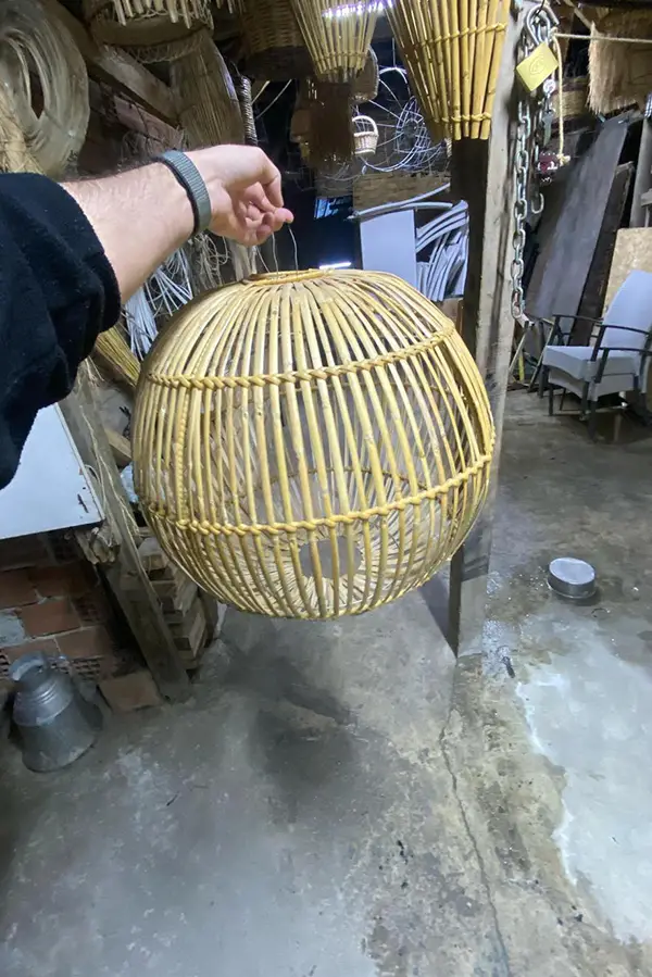 Kargı ve Rattan Demir Aksamlı Hasır Avize(Karpuz Modeli)