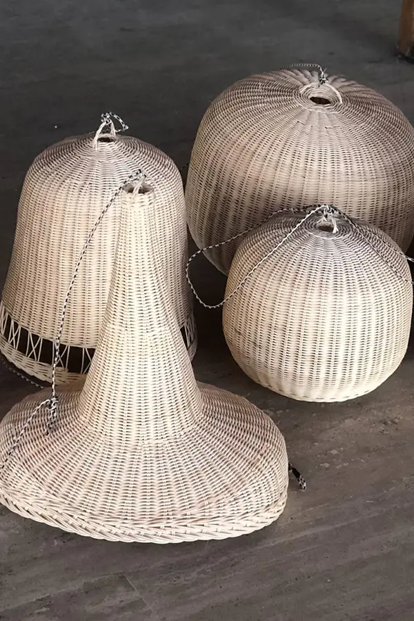 Yarım Dantelli Bambu Rattan Hasır Avize