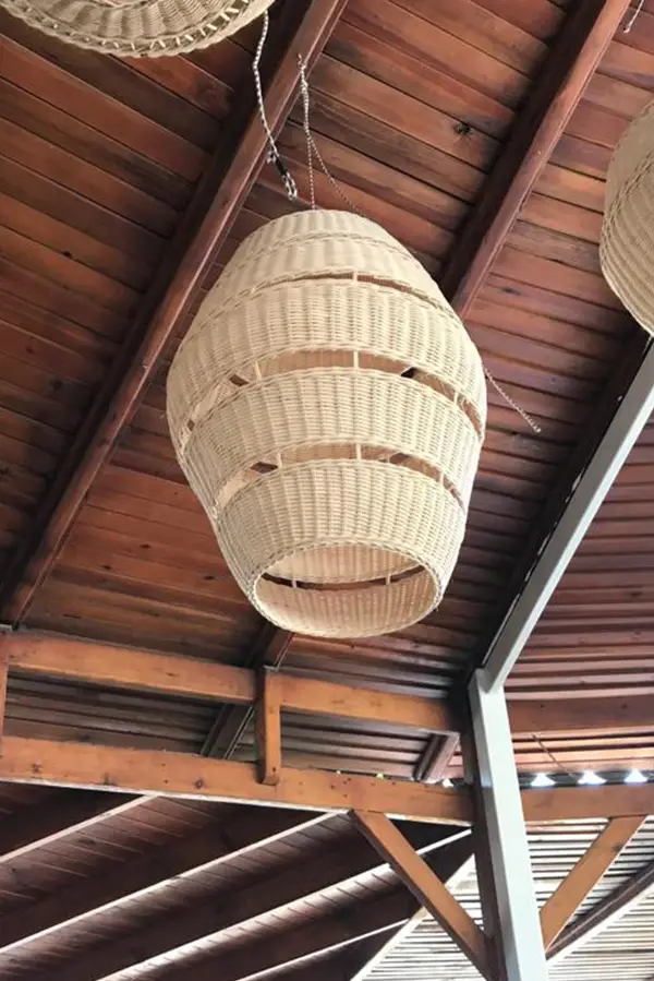 Yarım Dantelli Bambu Rattan Hasır Avize