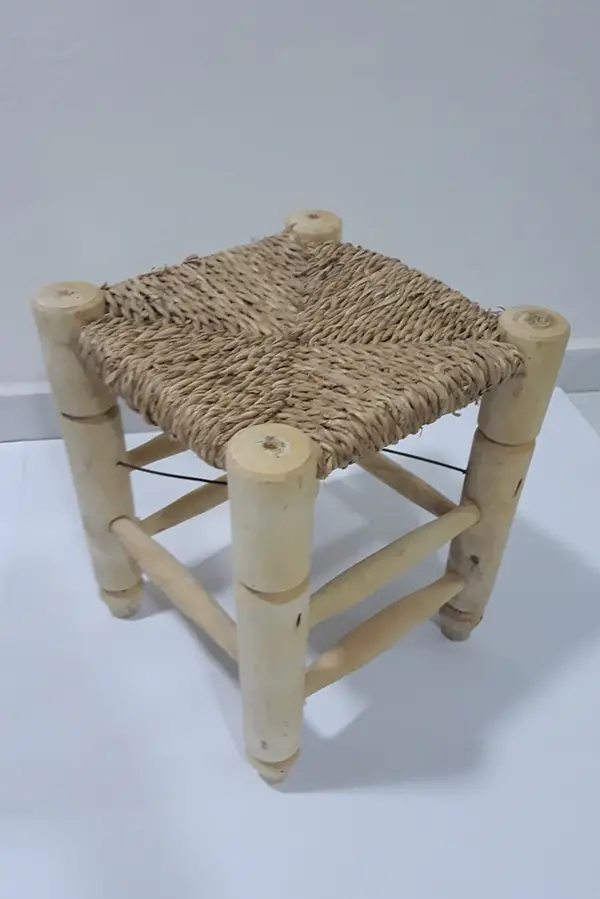 Mini Tabure Hasır Kıvırcık İp Kaplama Örgü